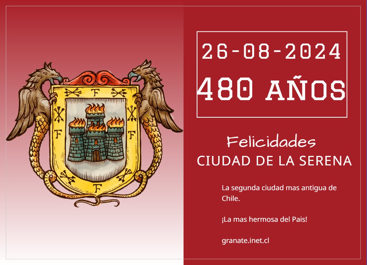 granate74's tweet photo. Aniversario 480 de la Ciudad de La Serena.
¡ Feliz cumpleaños querida ciudad colonial !
#LaSerena #LaSerena480 #CiudadDeLaSerena #IVRegion #LaSerenaChile #480Años https://t.co/ug8mx459mv