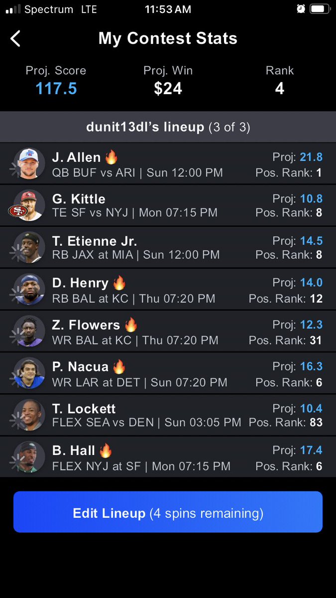 I love all 3 of these line ups in <a href="/FantasySpin/">FantasySpin App</a> Week 1 Kickoff pool 🏈

$5 to enter. $200 in prizes up for grabs. Well less for the rest of you since I’m taking the top 3 spots !

Think you can beat me??

Come join the fun

bettorfantasyref.page.link/3iMiDkxHBGDbsJ…
