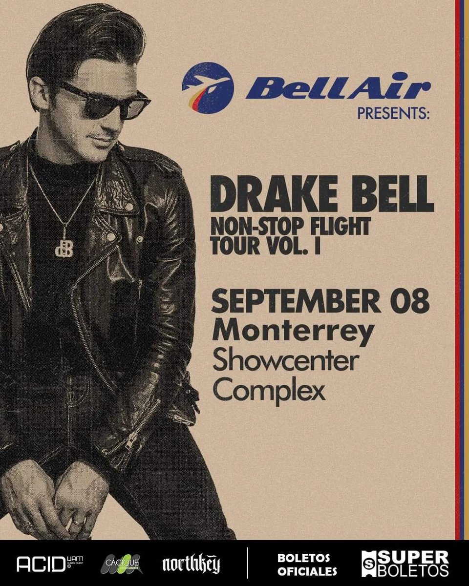 tiemporegionl's tweet photo. #CONCIERTOS | 🔥🎶 @DrakeBell en el @showcentermty !!!! 🎶🔥 El #nonstopflighttour llega el 8 de SEPTIEMBRE a #Monterrey 🎸🎸 CONSIGUE TU BOLETO AQUÍ!!!! 👉 https://t.co/3vZ3BcODXO 🎟
#tiemporegio #comparte #siguenos #DrakeBell #ShowCenterComplex @CACIQUEMx https://t.co/YxPX4hIZs0