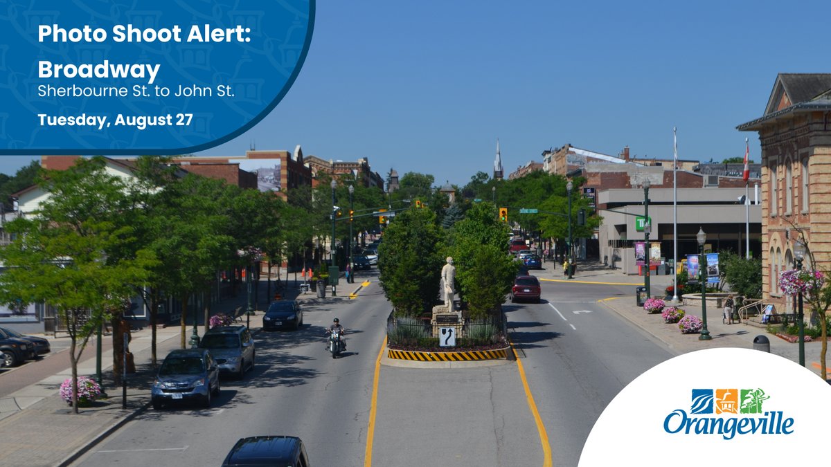 A crew representing Sporting Life will be taking photos around downtown Orangeville on Tues., Aug. 27

📍 Broadway - Sherbourne St. to John St.
🕓 8:30 a.m. - 5 p.m.
🚶‍♀️ Sidewalks and streets will remain open

Questions? Contact the Town’s Economic Development and Culture office.