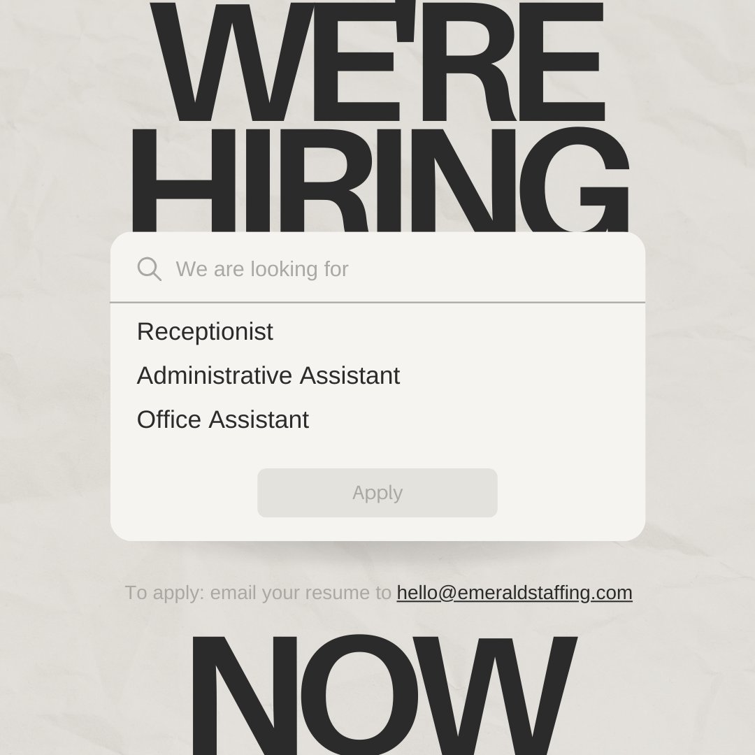 We have openings! Get an interview in the books today. 📞

#applynow #hiring #administrative #receptionist #officeassistant #pdxcareers #pdxjobs #staffingagency #emeraldstaffing