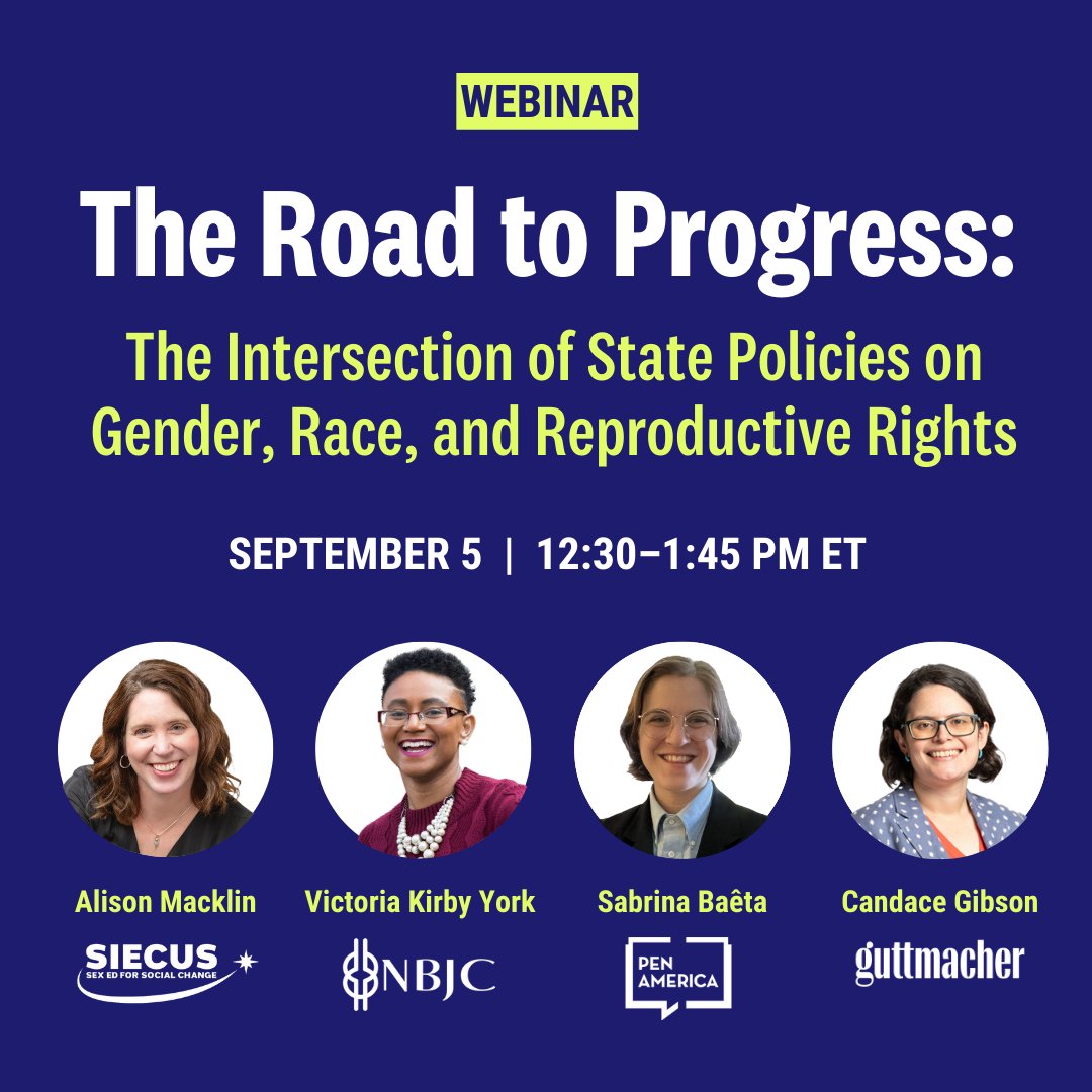 Save the date: On 9/5, we'll join <a href="/SIECUS/">SIECUS</a>, @NBJContheMove &amp; <a href="/PENamerica/">PEN America</a> to discuss the landscape of state polices on gender, race &amp; reproductive rights. Experts will address ongoing threats &amp; opportunities to collaborate across movements. 

Register now 👉 gu.tt/3MyuIy9