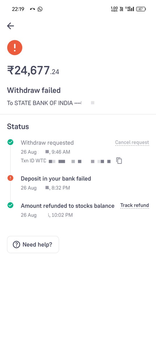 iammausool's tweet photo. @_groww @SEBI_India 
 I gave the request to withdraw the cash, but The money does not go to the bank, it shows withdraw failed and That money goes back to groww https://t.co/03OH697iJR has been doing the same for two days now
So I need a solution? #groww https://t.co/RDbgwGUMtb