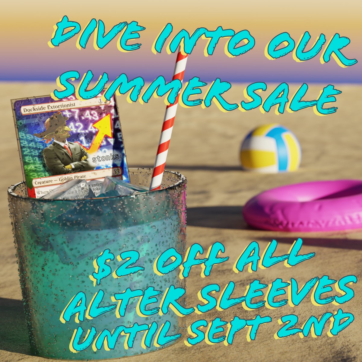 Dive into this year's summer sale and give your deck a refreshing new look! 

All participating designs are $2 Off until September 2nd. Don't miss out!

Visit us here:
altrslv.co/Summer2024

#magicthegathering #mtg #mtgalter #mtgart #mtgalters #magictcg #edh #altersleeves