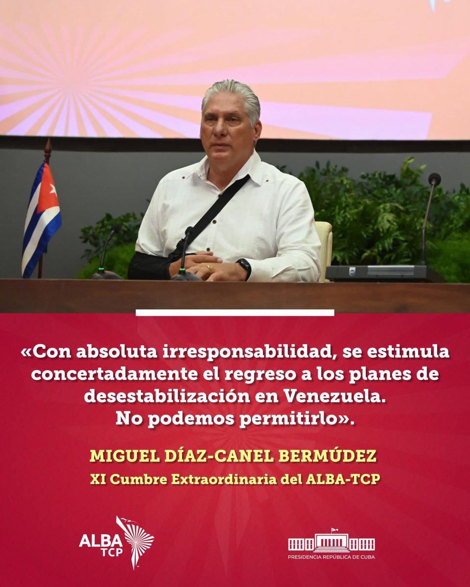 PresidenciaCuba's tweet image. 🗣️| @DiazCanelB: &quot;Con absoluta irresponsabilidad, se estimula concertadamente el regreso a los planes de desestabilización en Venezuela. No podemos permitirlo&quot;.