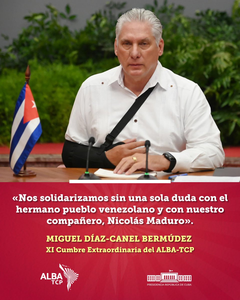 PresidenciaCuba's tweet image. 🗣️| &quot;Nos solidarizamos sin una sola duda con el hermano pueblo venezolano y con nuestro compañero, Nicolás Maduro&quot;.