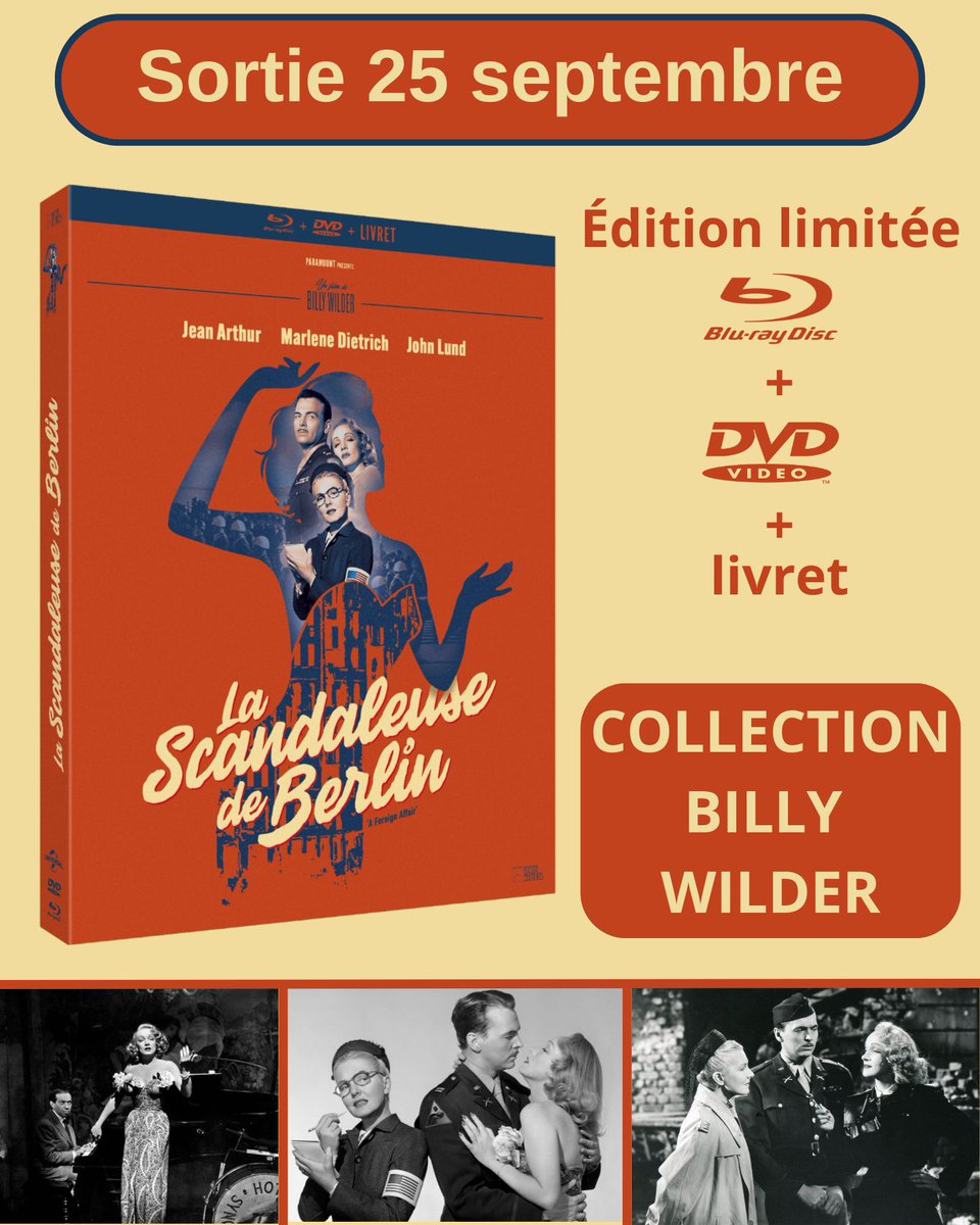 RiminiEditions's tweet photo. #LaScandaleuseDeBerlin dans notre collection BILLY WILDER le 25 septembre est disponible en précommande
👉 10% de remise sur les précommandes ici:
https://t.co/689X7yXN31
#AForeignAffair #BillyWILDER #MarleneDIETRICH #BLURAY #DVD #CollectionBillyWILDER https://t.co/MIYxCfR7J8
