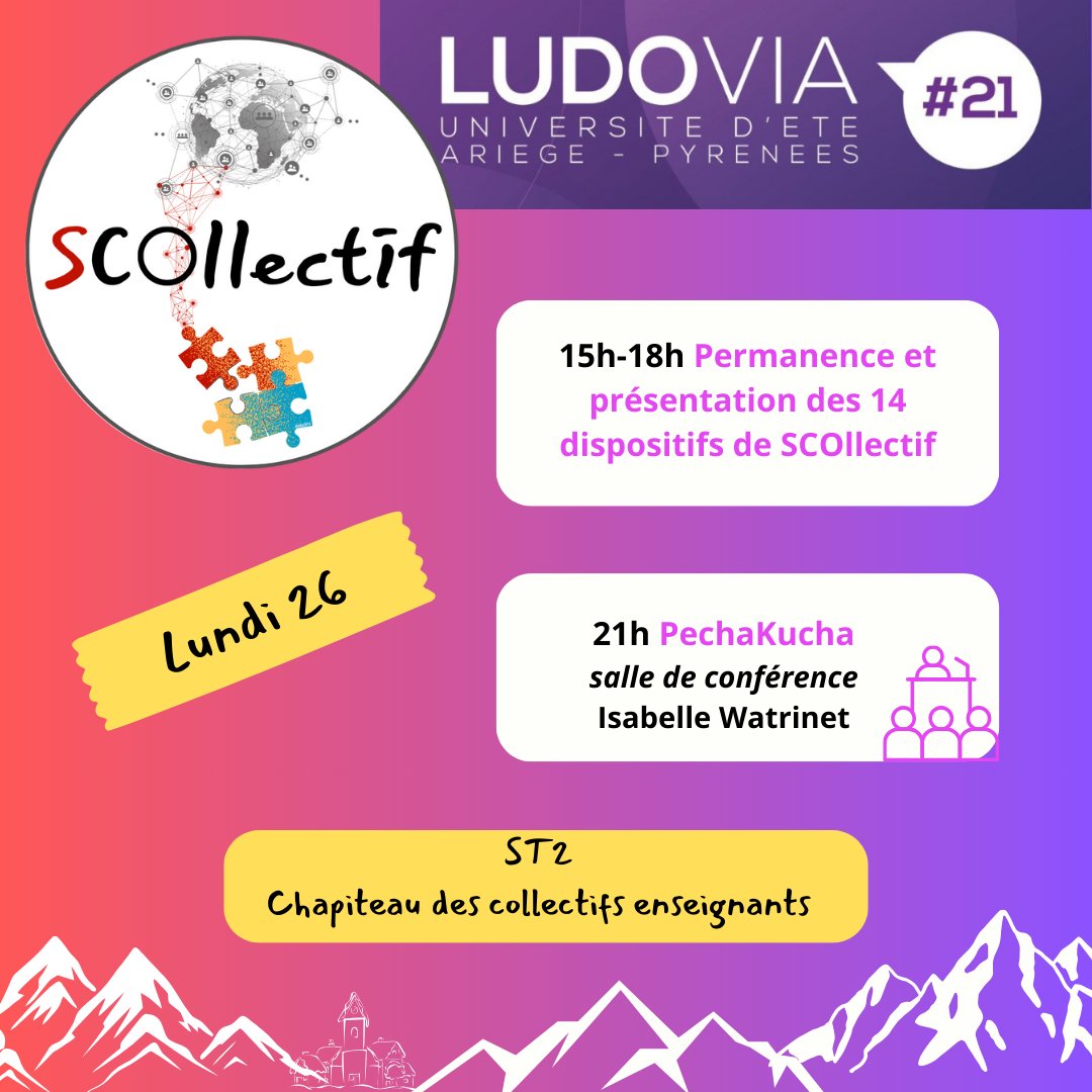 SCOllectif_asso's tweet photo. #Ludovia21
📣 Ne manquez pas @Isawatrinet à 21h dans la salle des conférences pour le PechaKucha de @SCOllectif_asso !
Suivez le direct de la soirée 👉 https://t.co/Z2jd5FTUc1
#TeamPE #TeamProf #TeamEduc #Education #Numérique #Pédagogie #Ecole https://t.co/JOCE1HE97B