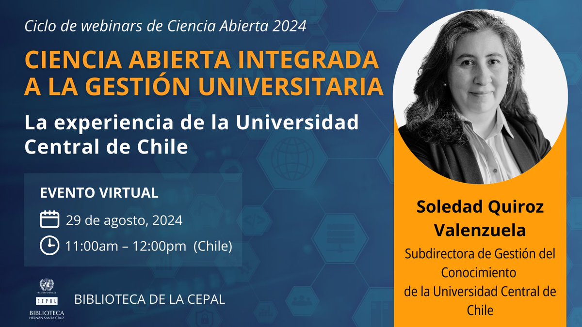 ¿Interesado en cómo las prácticas de #CienciaAbierta pueden transformar la gestión institucional? Participa en nuestro seminario web con @soledad_qv de @UCENopenScience ¡Regístrate ahora! bit.ly/3Au7XIV