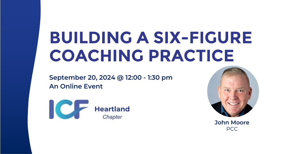 heartlandicf's tweet photo. 🚀 Attention Coaches! Transform Your Coaching Business! 🚀

Join us on Friday, Sept. 20, from 12:00-1:30 p.m. for the game-changing session, "Building a Six-Figure Coaching Practice" with John Moore, PCC 🌟

👉 Reserve your spot now: https://t.co/OquCkwQPAQ

#ICFHeartland https://t.co/vU0qIsRIjf