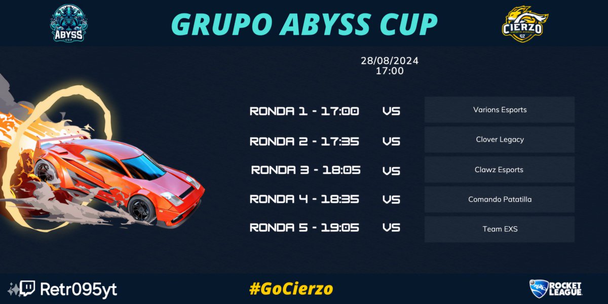 Retr095 (@retr095yt) on Twitter photo NOTICION Estaré narrando el día 28 a las 17h el Torneo Abyss Cup de <a href="/RocketLeague/">Rocket League</a> a los chicos de <a href="/CierzoEsports/">Cierzo Esports Academy</a> Será una experiencia increíble narrando por primera vez este juego, así que os espero a todos en twitch.tv/retr095yt Y gracias por contar conmigo ❤️ NOTICION Estaré narrando el día 28 a las 17h el Torneo Abyss Cup de <a href="/RocketLeague/">Rocket League</a> a los chicos de <a href="/CierzoEsports/">Cierzo Esports Academy</a> Será una experiencia increíble narrando por primera vez este juego, así que os espero a todos en twitch.tv/retr095yt Y gracias por contar conmigo ❤️