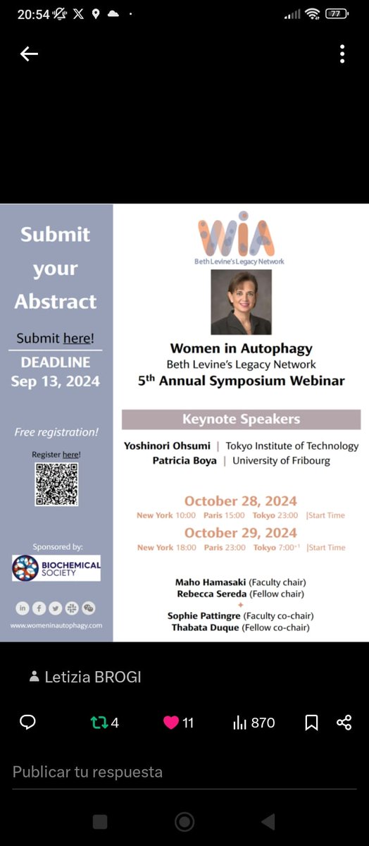 Women in Autophagy (@wautophagy) on Twitter photo ๐
๐
๐ฑ๐ผ๐ธ๐
๐
๐พ๐
๐
๐ฐ๐ฑ๐
๐
๐
๐ฐ๐ฒ๐
. Annual Symposium Webinar!!! Autophagy data! #YoshinoriOhsumiand
<a href="/patricia_boya/">Patricia Boya</a>
will be the keynote speakers. We acknowledge
<a href="/BiochemSoc/">Biochemical Society</a>
for the great contribution to our meeting #Thanks #WomenInScience forms.office.com/r/3LE3cL1Hc0 ๐
๐
๐ฑ๐ผ๐ธ๐
๐
๐พ๐
๐
๐ฐ๐ฑ๐
๐
๐
๐ฐ๐ฒ๐
. Annual Symposium Webinar!!! Autophagy data! #YoshinoriOhsumiand
<a href="/patricia_boya/">Patricia Boya</a>
will be the keynote speakers. We acknowledge
<a href="/BiochemSoc/">Biochemical Society</a>
for the great contribution to our meeting #Thanks #WomenInScience forms.office.com/r/3LE3cL1Hc0