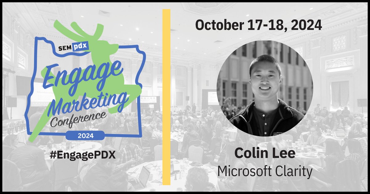 #EngagePDX Speaker Highlight: We're excited to have <a href="/colinlee42/">Colin Lee</a>, Product Manager <a href="/msftClarity/">Microsoft Clarity</a>, speaking at our conference!

Register now for this 2-day conference, &amp; look through our complete speaker line-up. bit.ly/EngageConferen…

#conference2024 #MicrosoftClarity #MicrosoftAI