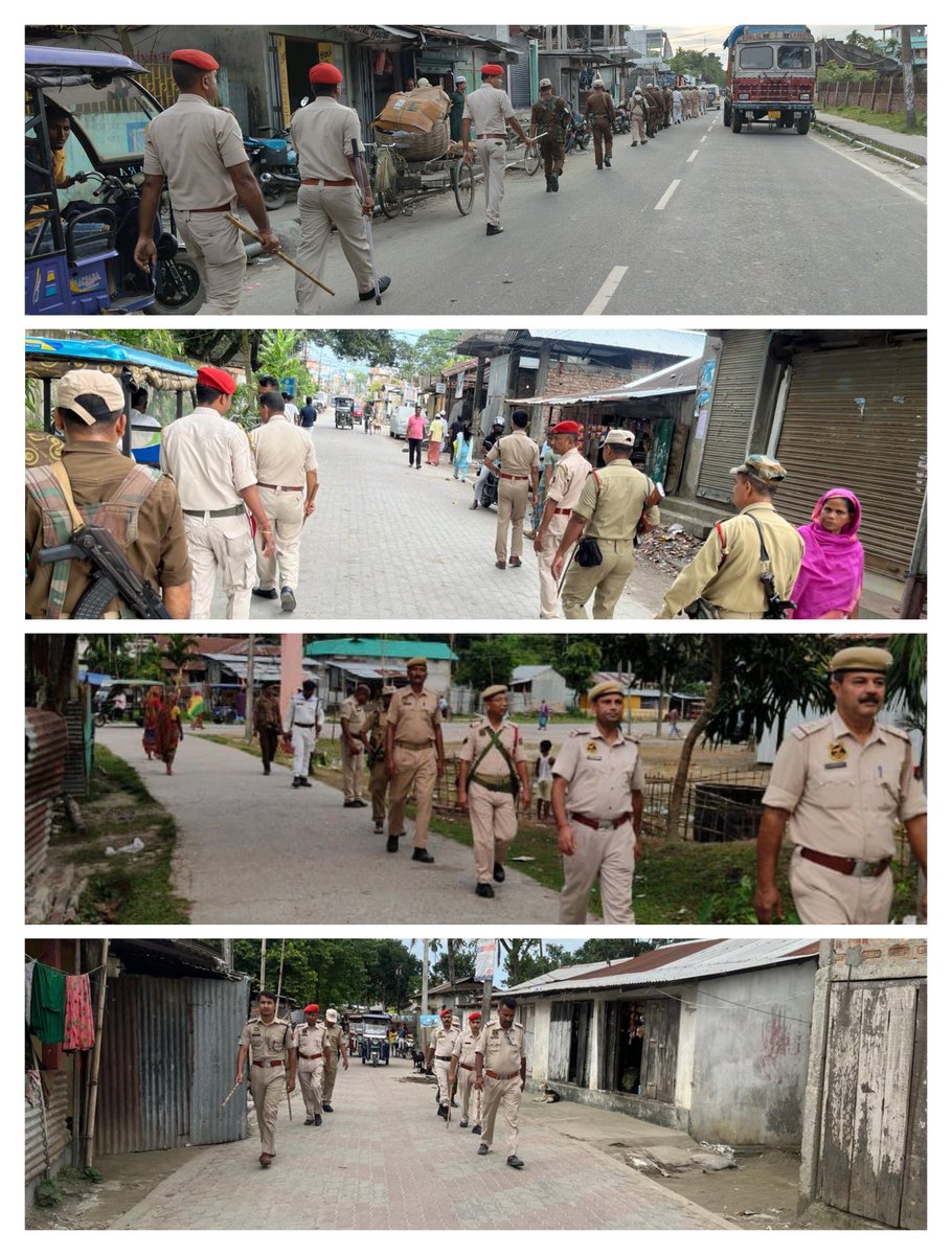 Dhubri_Police's tweet photo. Area domination and foot patrolling by personnel of @Dhubri_Police &amp; CAPF led by senior officers in various places of the district for maintenance of peace and law and order! 
@CMOfficeAssam 
@himantabiswa 
@assampolice 
@DGPAssamPolice 
@gpsinghips
@HardiSpeaks
@jayanta_malla https://t.co/Oj7BQKimk4