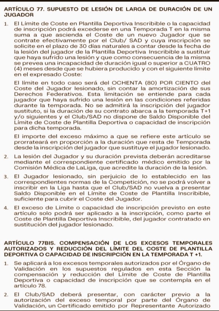 Estoy meditando dejar twiter. Es un auténtico estercolero.

(1) laliga no va a aceptar ninguna patraña. 
(2) el club no va a dejar 2 meses sin jugar a Christensen por inscribir una jornada a Olmo.
(3) el fairplay de 4 meses al 80% son apenas 3M de fairplay. 

Artículo 77👇