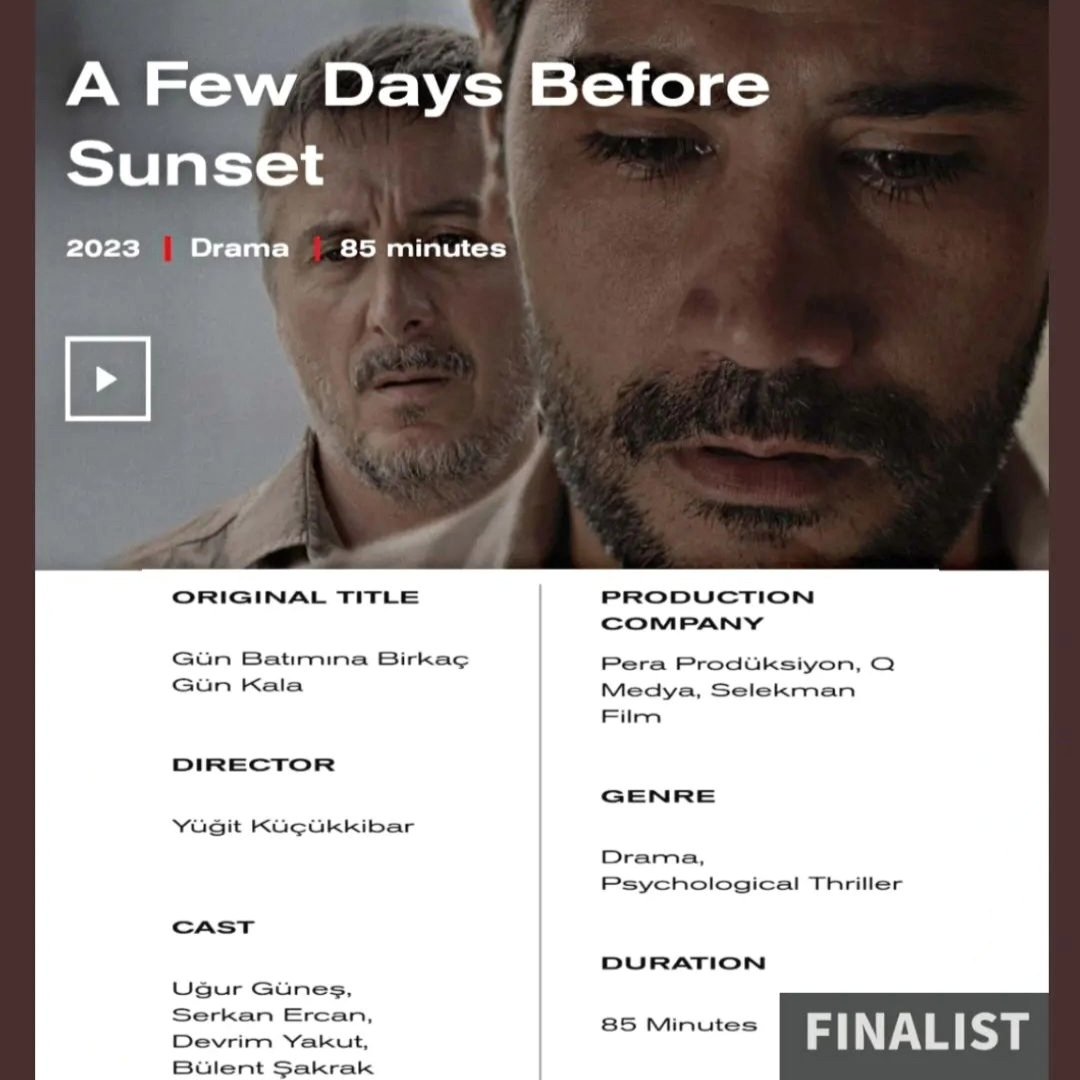 "Gün Batımına Birkaç Gün Kala" filmimiz Uluslararası Oldenburg Film festivalinde finalde. Emeği geçen herkese teşekkür ediyorum🙏
