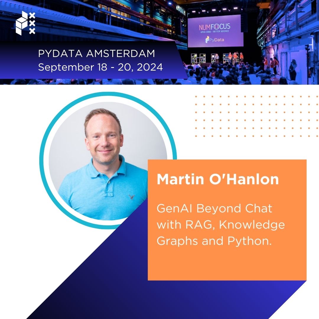This time we don't have a talk to introduce for #PDAmsterdam2024 , instead, an incredible #GenAI workshop led by <a href="/martinohanlon/">Martin O'Hanlon</a>🌟It will be a dive deep into the world of #KnowledgeGraphs #Vectors and #RAG to supercharge your projects! 🎟️: amsterdam.pydata.org/tickets/