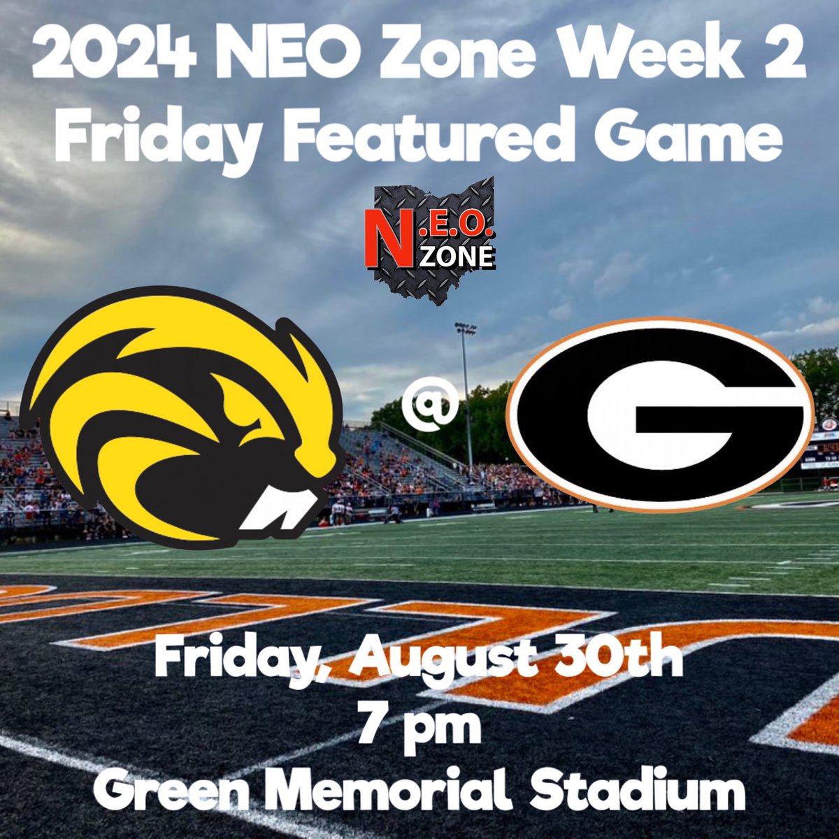 NEOZoneHS's tweet image. Week 2 Friday Featured Game 🌟 

#21 Riverside (1-0)
at
#12 Green (0-1)

Green will look for a bounce back win this week in a home opener matchup with Riverside.

We’ll have full coverage starting at 7 pm Friday!

#NEOFB 🏈