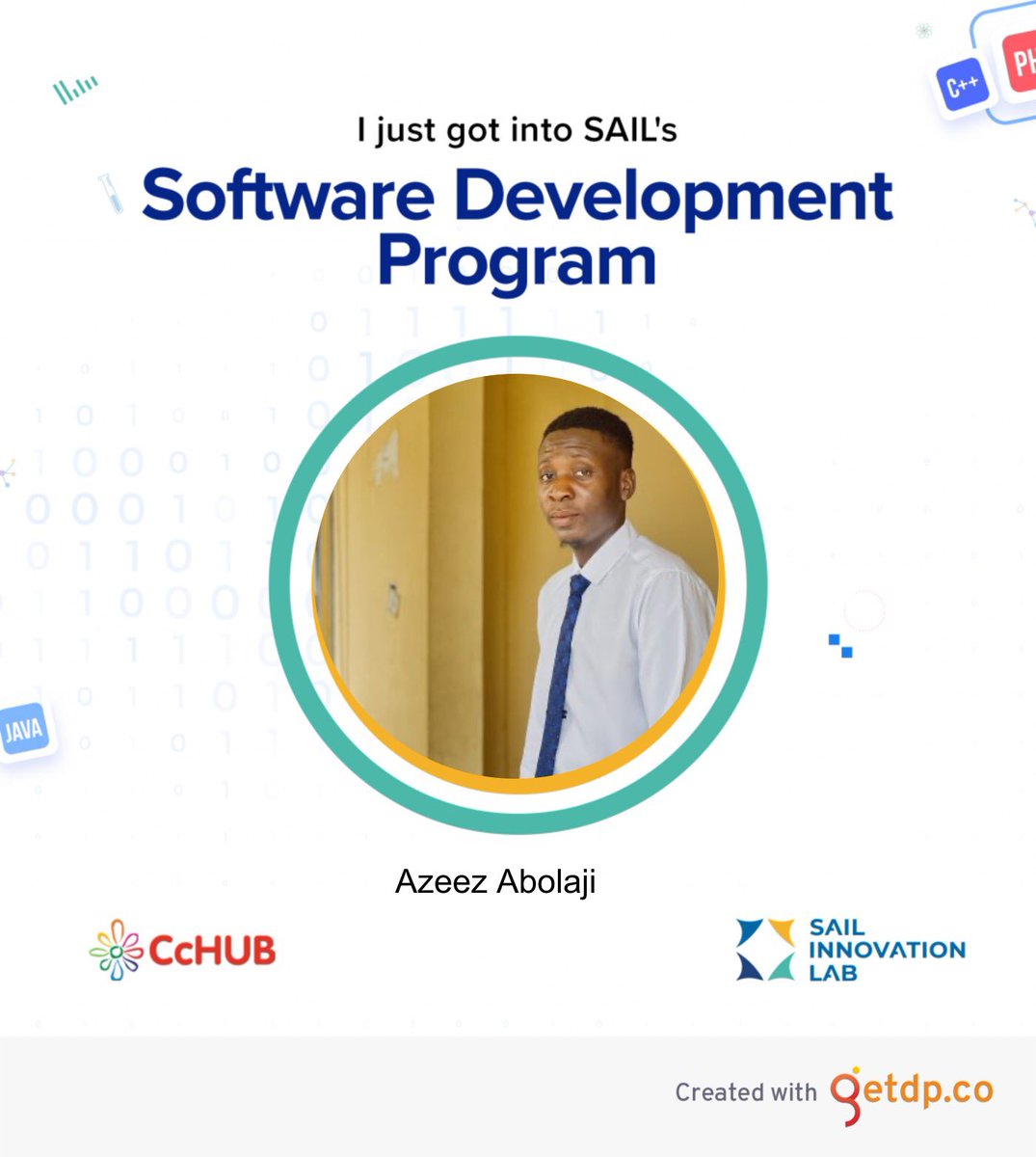 Oladimzz's tweet photo. Excited to announce that I was accepted into the Software Development Program at SAIL INNOVATION HUB! 

This has been an opportunity and it has helped sharpen my coding skills, collaborate with brilliant minds.

#sailinnovation #cchub #findworka #softwaredev #30dayschallenge https://t.co/VGZS6mDo9D