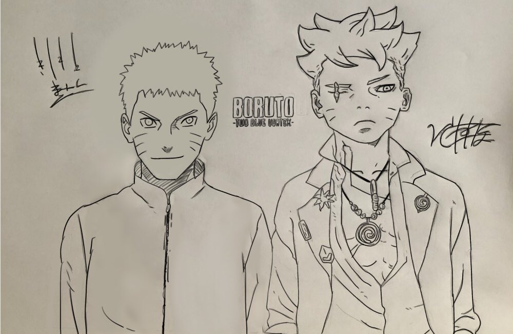 I drew the drawing with Naruto and Boruto, it didn't turn out like the original drawing, but I hope it's at least similar🥲🥹