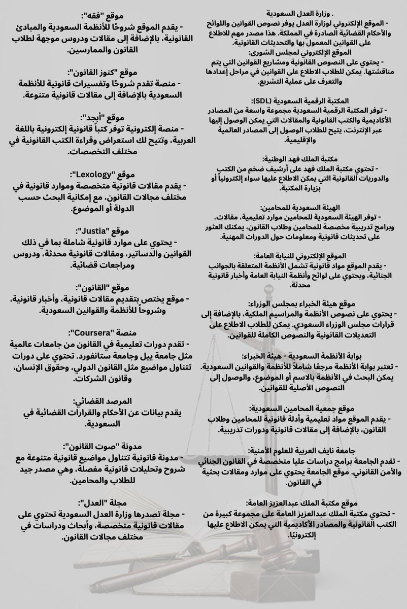 Ja3na__'s tweet photo. جمعت أكبر قدر أستطيعه من المواقع والجهات الموثوقة اللي بتساعدك كطالب/ة قانون أو حتى كشخص في أحد المهن القانونية مع النبذة لكل واحد منهم وفائدته، بالتوفيق لكم جميعًا واعتبروه مرجع لكم https://t.co/QhkjGLMwRl