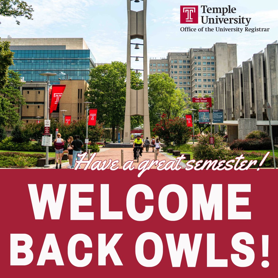 TempleRegistrar's tweet photo. WELCOME BACK!! Happy first day of class, Owls! 📚🦉
#templeuniversity #firstdayofclass https://t.co/q9gMrs7ZAG