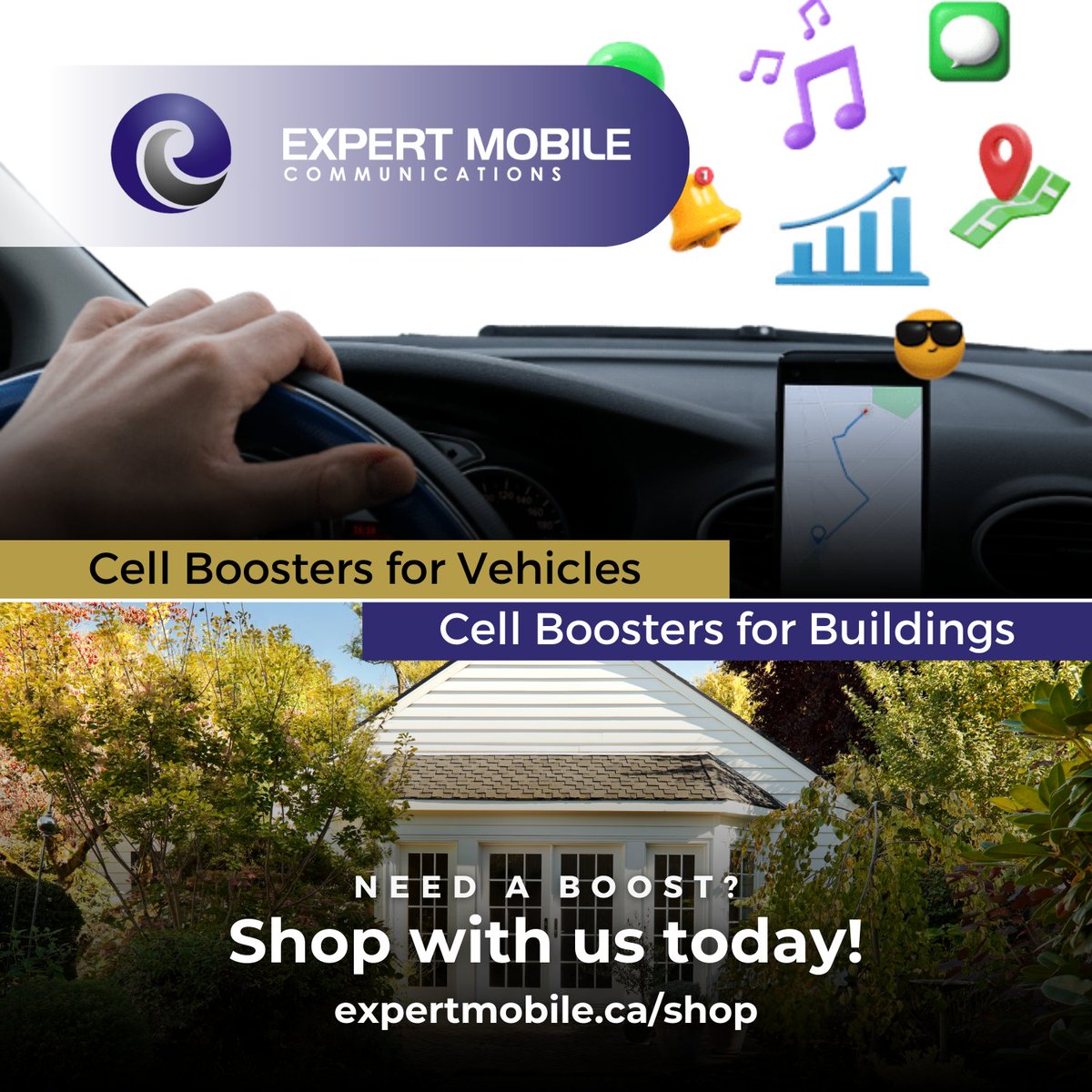 ExpertMobile's tweet image. 10x your cellular signals with cell boosters from Expert Mobile:
1️⃣ In-Building Cell Boosters - for homes or commercial outfits.
2️⃣ Mobile Cell Boosters - for vehicles.

We also help with all the supports required. start here: expertmobile.ca/shop

#ExpertMobile #CellBooster
