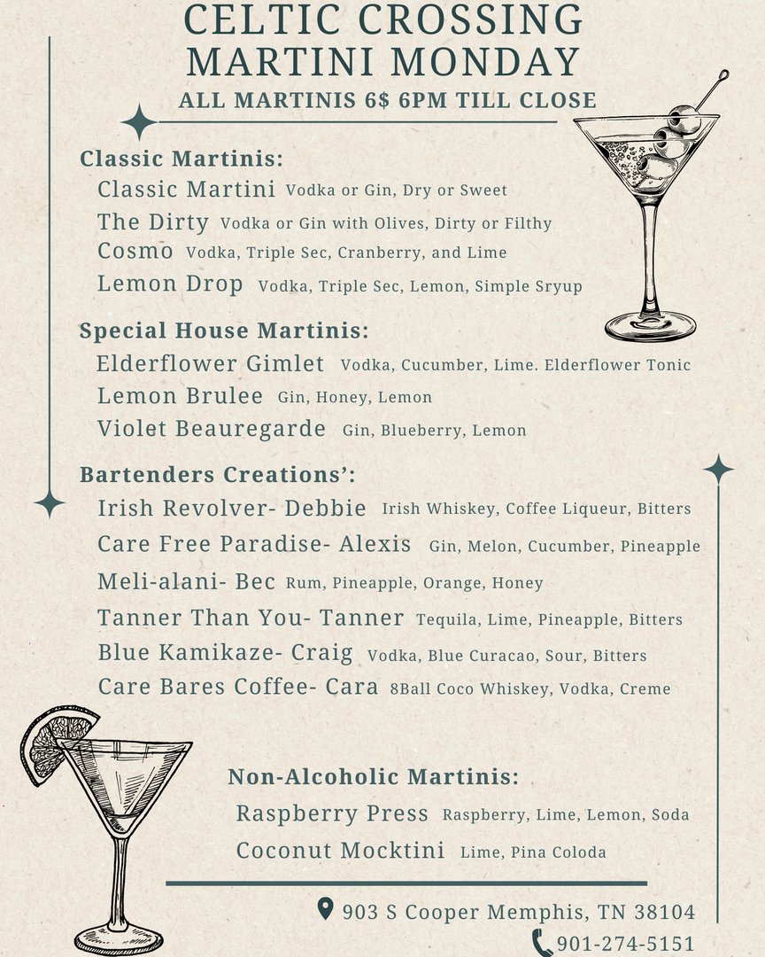 Martinis, anyone? Join us from 6 p.m. till close for our martini specials! Ask your server for more details.