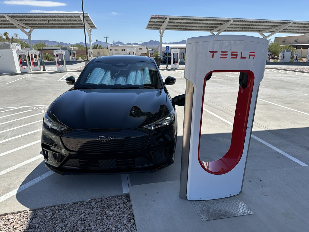RafikkiMD's tweet photo. Drove my @Ford Mach-E from Phoenix to Hollywood. Up PCH through the Bay Area and Redwood National Forest, we stopped at Bend, then Portland and Seattle. On the way home we went through Vegas. We did 3,480m in 7 days thanks to @TeslaCharging /NACS adapter. @jimfarley98 @elonmusk https://t.co/VLxaC7CUj8