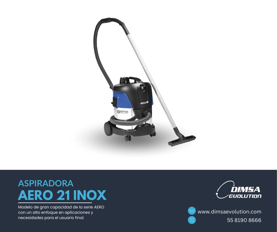 Te presentamos la aspiradora AERO 21 INOX de  Nilfisk. Potencia: 1340 (W),Conexión a la red V/FASE/HZ 120/1/60,Max. airflow rate 127 cfm
Consumo de Corriente, nominal: 8.3 Amps
Caudal de aire: 3600 L/H,Cable eléctrico: 5 (M)
Nivel de ruido64 dB-A,Volumen del depósito: 20 L-MAX)