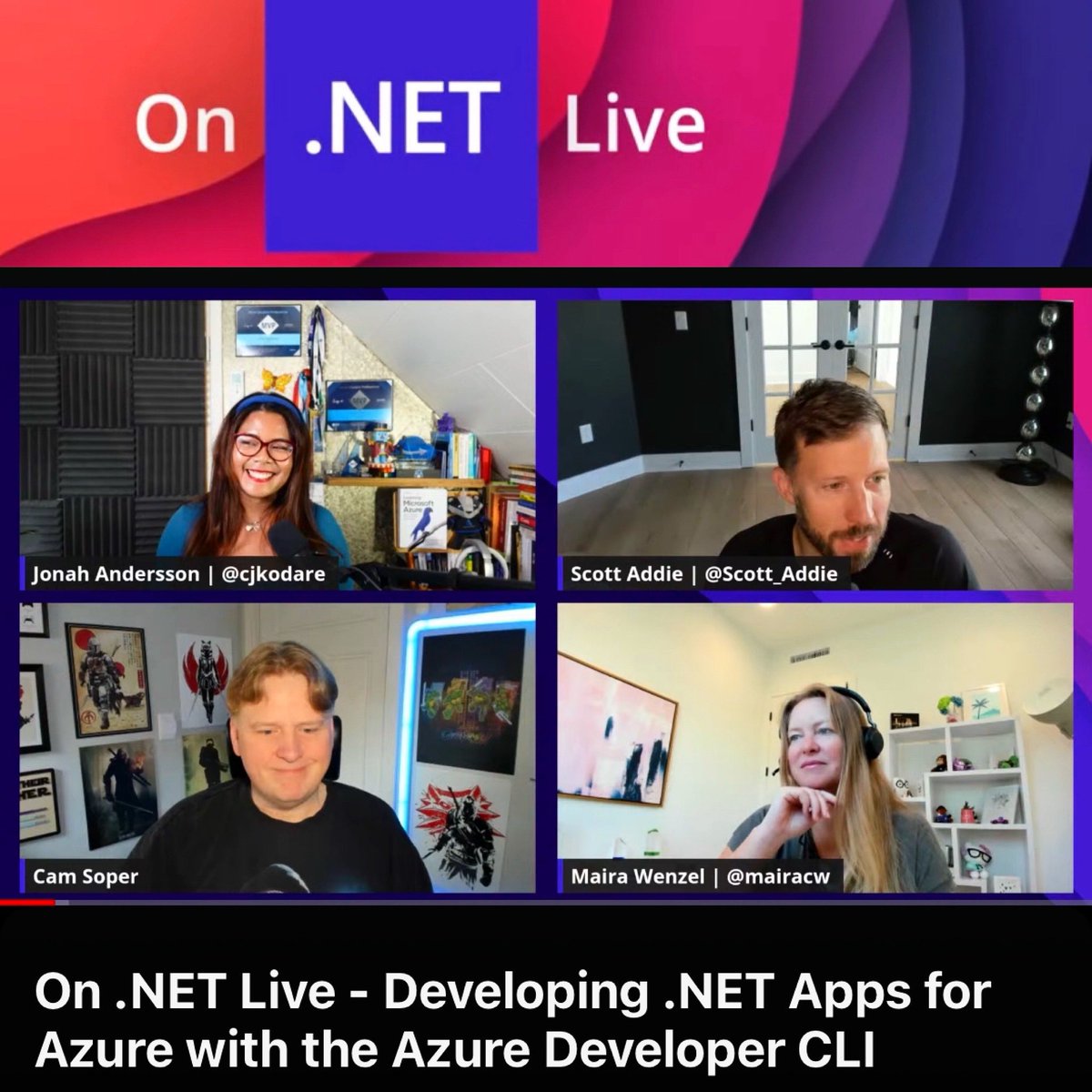 Jonah Andersson (@cjkodare) on Twitter photo An after-work well-spent sharing knowledge to the <a href="/dotnet/">.NET</a> developers community about <a href="/Azure/">Microsoft Azure</a> Developer CLI (azd) at On .NET Live show.
Thanks <a href="/fboucheros/">Frank Boucher ☁</a>, Cam, <a href="/Scott_Addie/">Scott Addie</a>, <a href="/mairacw/">Maira Wenzel</a> and #dotnetlive show crew 🎉
🎥 Watch Replay on .NET YouTube channel 🔗
youtube.com/live/mIEYM2U6f… An after-work well-spent sharing knowledge to the <a href="/dotnet/">.NET</a> developers community about <a href="/Azure/">Microsoft Azure</a> Developer CLI (azd) at On .NET Live show.
Thanks <a href="/fboucheros/">Frank Boucher ☁</a>, Cam, <a href="/Scott_Addie/">Scott Addie</a>, <a href="/mairacw/">Maira Wenzel</a> and #dotnetlive show crew 🎉
🎥 Watch Replay on .NET YouTube channel 🔗
youtube.com/live/mIEYM2U6f…