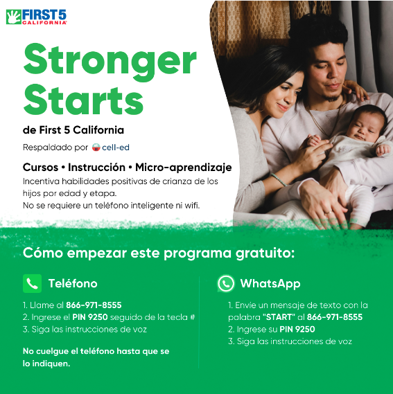 First5CA's tweet photo. ¡Toma parte de Stronger Starts de First 5 California, respaldado por Cell-Ed, sin costo! 🎉 Es diseñado para padres y cuidadores de niños de 0 a 5 años en CA y ofrece cursos virtuales y apoyo en tiempo real. Dale a tu familia herramientas esenciales para enfrentar desafíos. 🚀 https://t.co/X63gEODZtQ