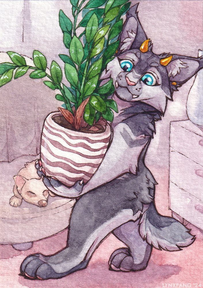 Lynxfang against war (@lynxfang_art) on Twitter photo ACEO for Marun🌱
A cute sabertooth does housework :3:
#furryart #lynx #watercolor ACEO for Marun🌱
A cute sabertooth does housework :3:
#furryart #lynx #watercolor