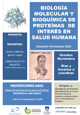 eduperfcien's tweet photo. Estimad@s,  Están abiertas las inscripciones para la pasantía  EP "BIOLOGÍA MOLECULAR Y BIOQUÍMICA DE PROTEÍNAS DE INTERÉS EN SALUD HUMANA".  INSCRIPCIONES: https://t.co/0op32MWrav…………… …hasta el 25 de setiembre. Matrícula: sin costo.  Adjuntamos más info. https://t.co/OBbAdlZOnW