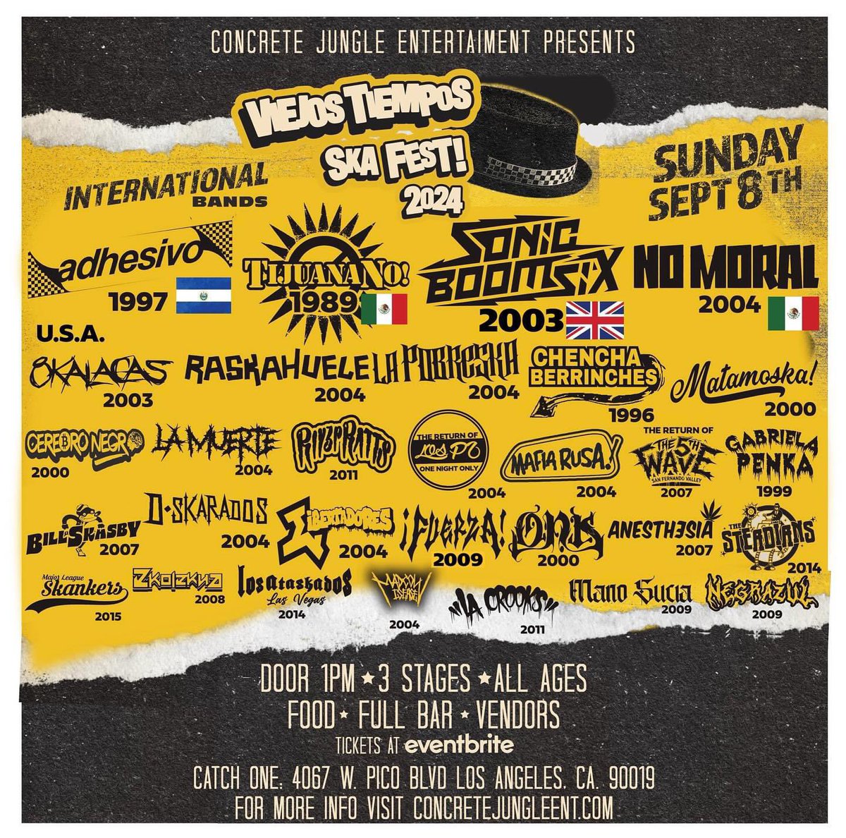DSKARADOS's tweet photo. We’ll Be Playing #ConcreteJungleEntertainment’s #ViejosTiemposSkaFest 2024 Sunday September 8th @catchonela ! ALL AGES! Tell A Homie See You There #Dskarados https://t.co/O2J7QuV1pJ
