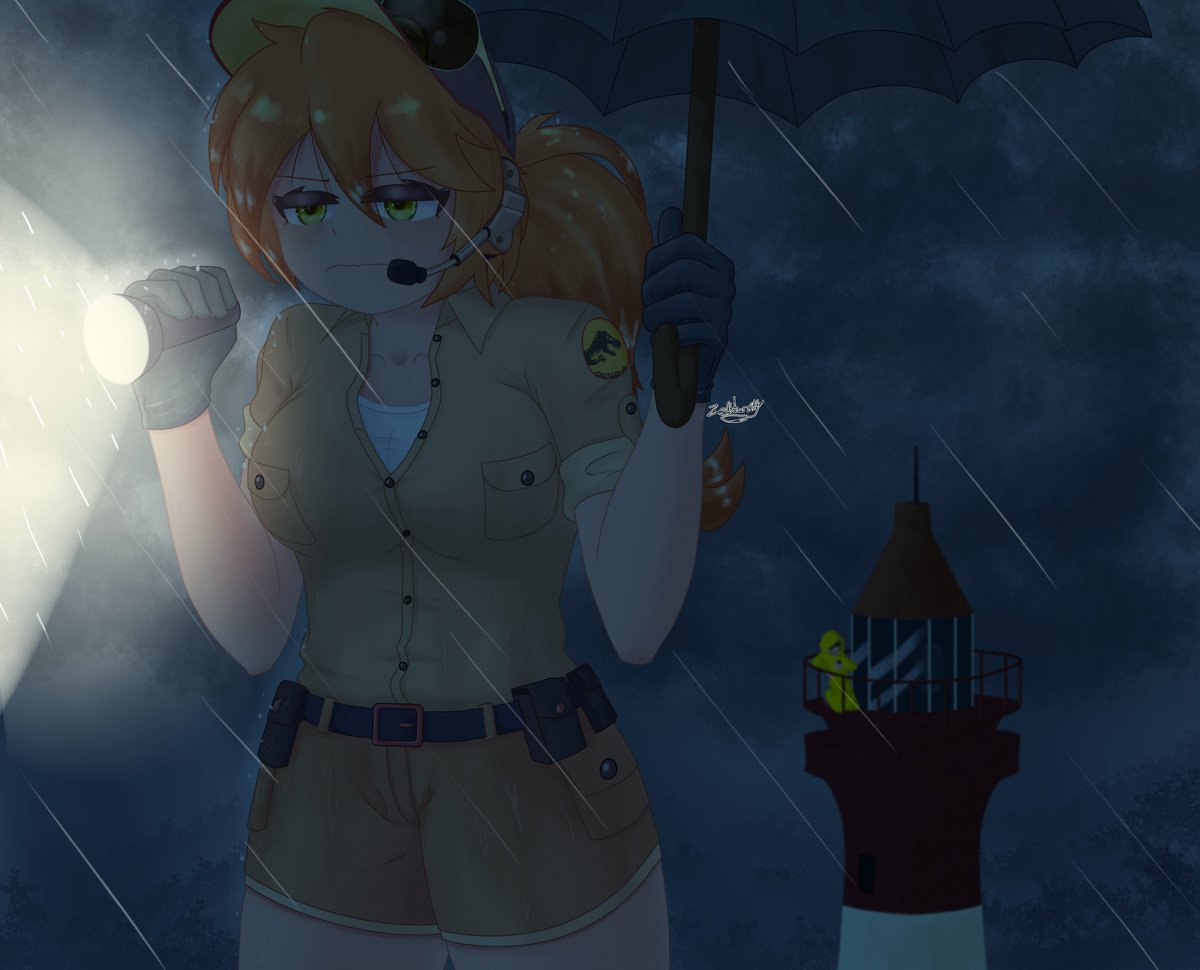 "Disgruntled Ranger"

'C'mon Jenn. Just a few more hours and we'll be able to repair it. A little rain didn't hurt anybody.'

With the lighthouse out of commission, somebody had to step up. She'd rather be anywhere else but there though...

#sizetwitter #giantess #sfwgt