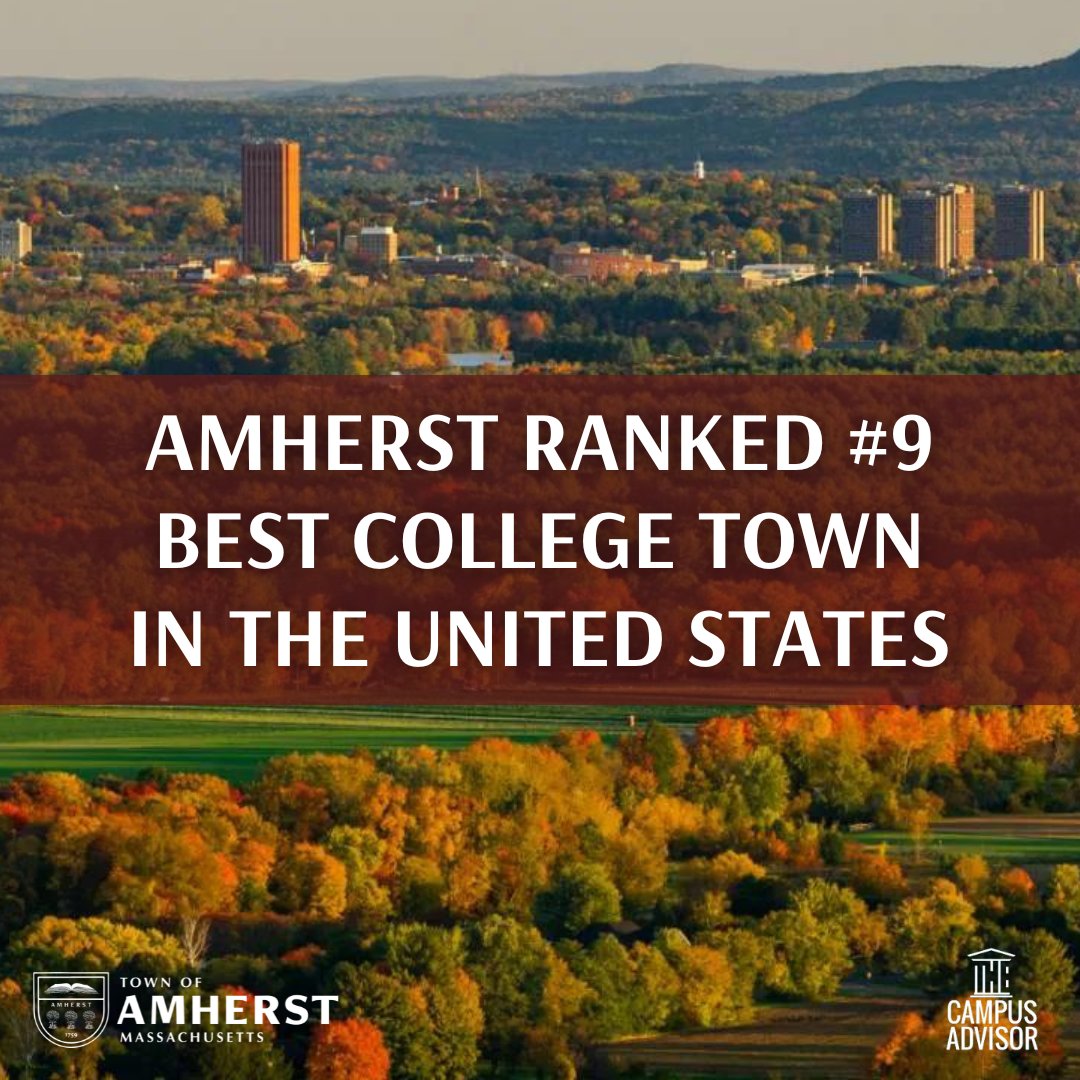 Town of Amherst, MA (@townofamherst) on Twitter photo We made it! 😎 The Town of Amherst was ranked the 9th Best College Town in the United States by The Campus Advisor! We also ranked first in "student friendliness!" What a perfect way to welcome back our students from <a href="/AmherstCollege/">Amherst College</a>, <a href="/hampshirecolg/">Hampshire College</a>, and <a href="/UMassAmherst/">UMass Amherst</a> 🫶 We made it! 😎 The Town of Amherst was ranked the 9th Best College Town in the United States by The Campus Advisor! We also ranked first in "student friendliness!" What a perfect way to welcome back our students from <a href="/AmherstCollege/">Amherst College</a>, <a href="/hampshirecolg/">Hampshire College</a>, and <a href="/UMassAmherst/">UMass Amherst</a> 🫶