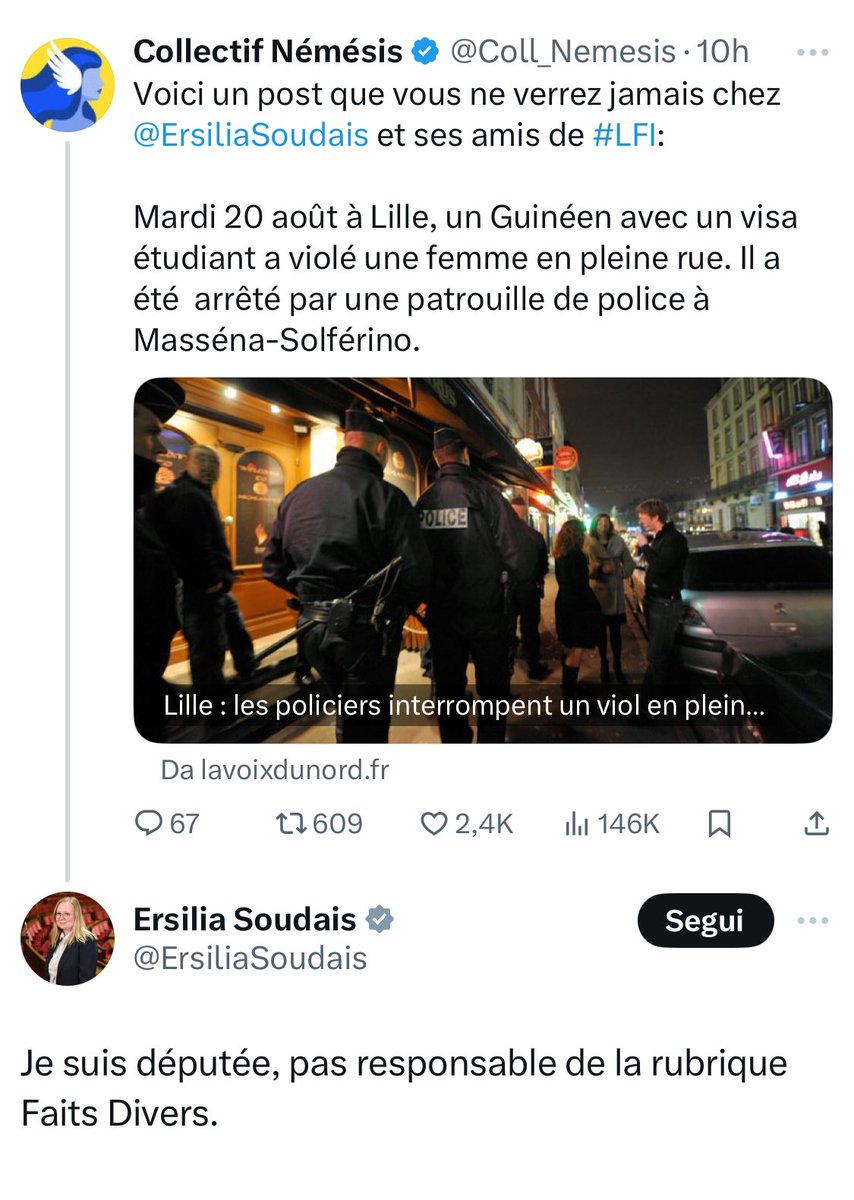 ChaRocher's tweet photo. Si tu t’appelles Gérard Depardieu, mâle blanc, Ersilia Soudais s’indigne et hurle mais si c’est un guinéen qui viole une femme, oh Ersilia n’est pas responsable de la rubrique faits divers. Vraiment immonde cette indignation à la carte. Cette gauche tue le féminisme. On se fout de la couleur de l’agresseur ou de celle de la victime, tout viol est ignoble et se condamne haut et fort.