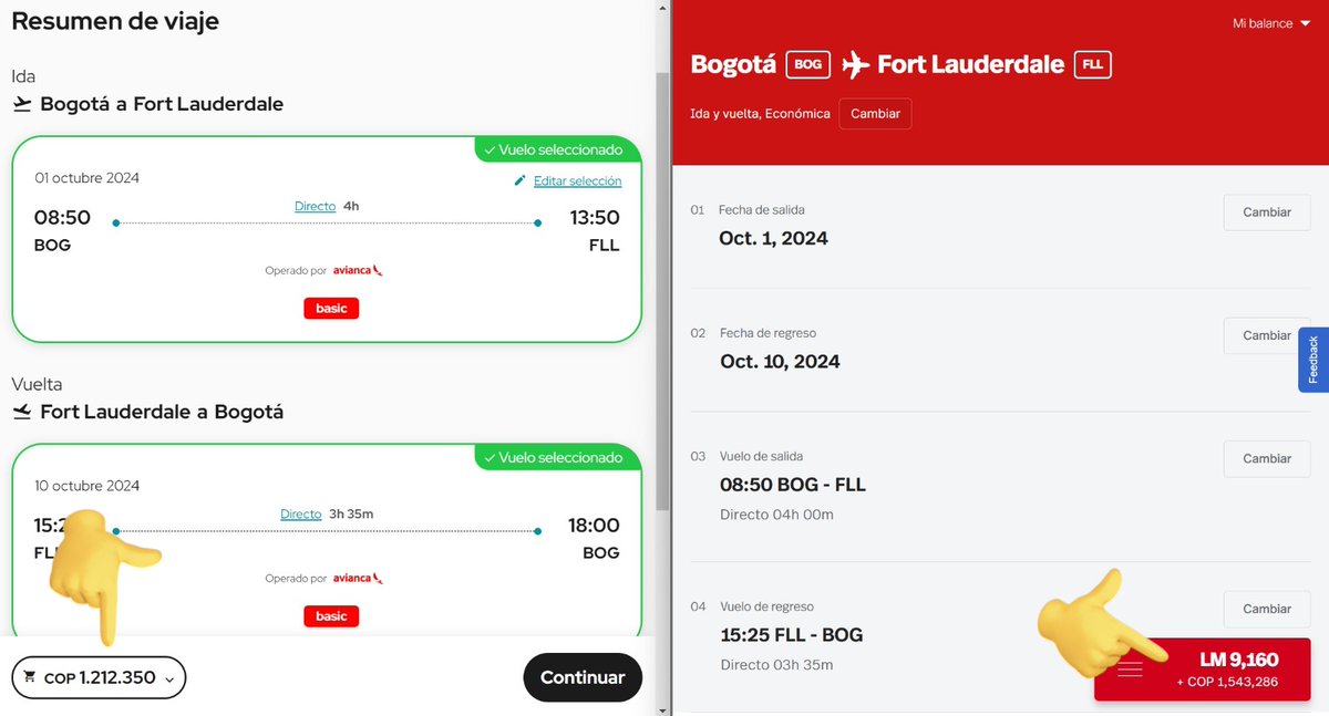 ManuelG_AD's tweet photo. Me parece que tener #lifemilles de @avianca es un castigo. Usando las #millas el mismo vuelo sale $330.936 más caro. Quién vigila esto? @AerocivilCol @MinTransporteCo @Supertransporte @sicsuper @CaracolRadio @WRadioColombia @NoticiasCaracol @NoticiasRCN @ELTIEMPO @RevistaSemana https://t.co/i4w3CHixUo