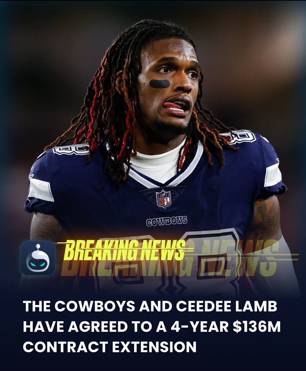 SleeperNFL's tweet photo. Breaking - Cowboys and All-Pro WR CeeDee Lamb reached agreement today on a record four-year, $136 million deal that now makes him the second highest-paid non-QB in NFL history. 

The deal includes a $38 million signing bonus, the largest ever given to a wide receiver.

(per @AdamSchefter)