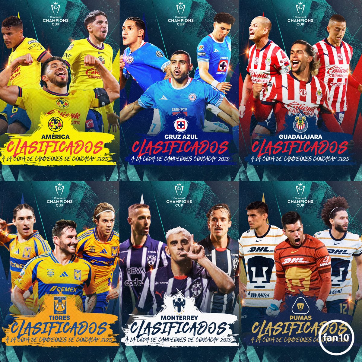 SoyFan10's tweet photo. 🚨 ¡¡CONFIRMADOS!!

CONCACAF ha presentado de manera formal a los 6 clubes mexicanos que participarán en la siguiente edición de la CONCACAF Champions Cup en 2025:

🟡 Club América.
🔵 Cruz Azul.
🔴 Chivas.
🟡 Tigres UANL.
🔵 Monterrey.
⚪️ Pumas UNAM.

EL BIG SIX DE LA LIGA MX. https://t.co/KtuJLtgMfl