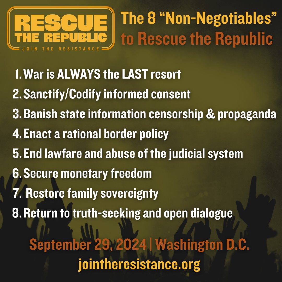 RescueRepublic's tweet photo. Behold! The "8 Non-Negotiables" of #RescueTheRepublic which, if adhered to faithfully, will save our beloved home. 

Will you support them? #jointheresistance https://t.co/JJ6yDPR5pI