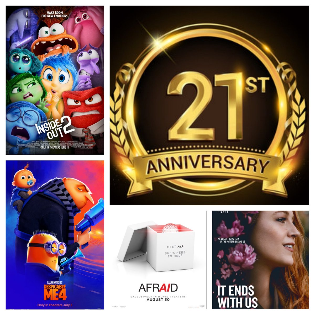 Playing this weekend (Friday, Saturday and Sunday) August 30th, 31st and September 1st.
Screen 1: Inside Out 2 w/ DESPICABLE ME 4.
Screen 2: Afraid w/ It Ends with Us.
Tickets on sale NOW @ stardustdrivein.com