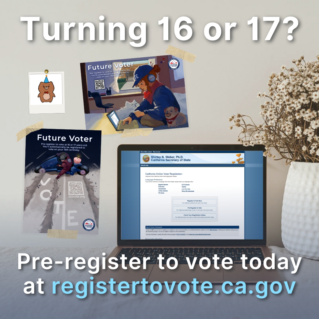 sccvote's tweet photo. Are you turning 16 or 17? When you pre-register to vote today, you automatically become registered to vote on your 18th birthday. #preregistertovote #sccvote https://t.co/AzsOWHSWH0