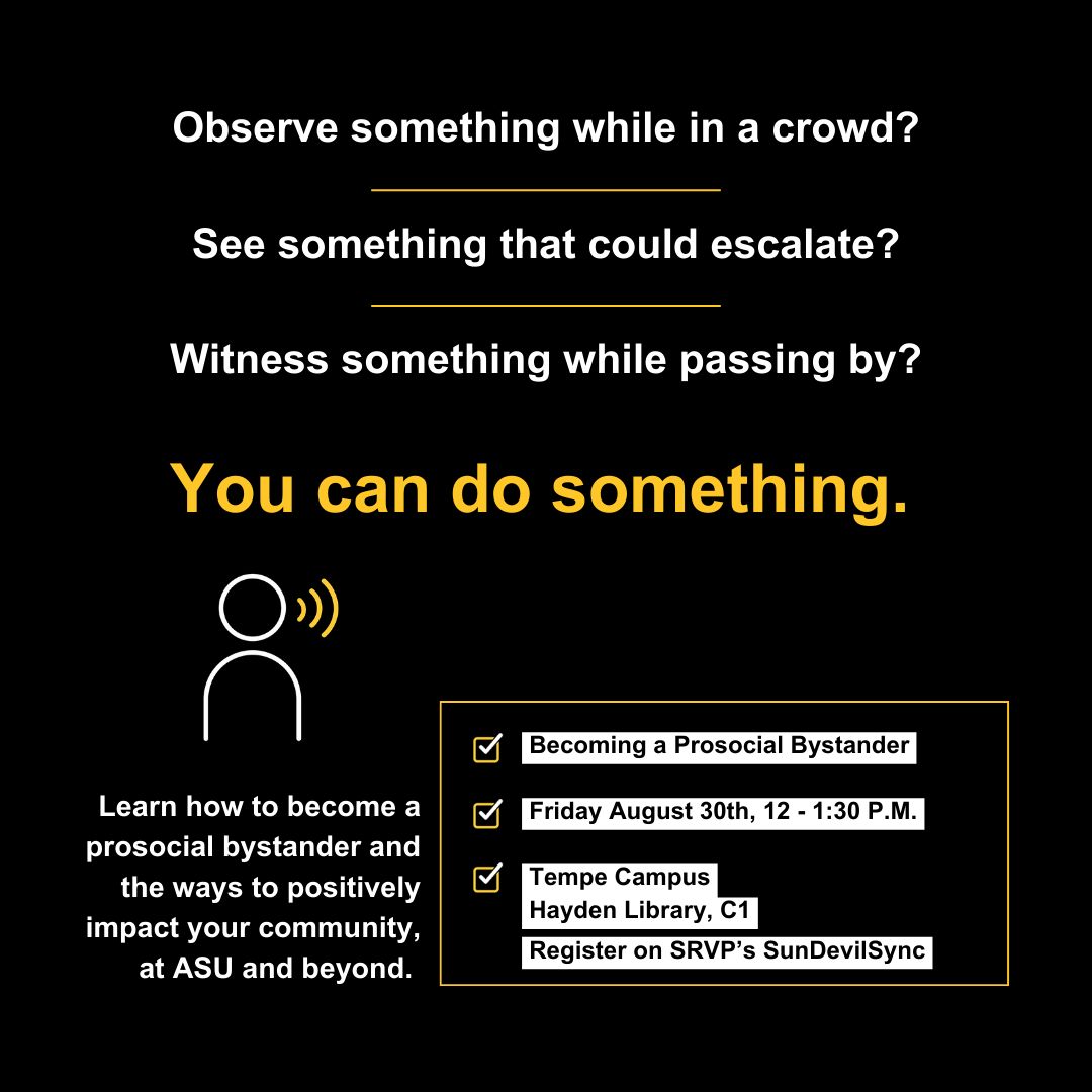 Join us in discussing how to positively impact your community this Friday August 30th from 12 - 1:30 p.m. in the Hayden Library Room C1. 

We are so excited to be bringing back the You can Do Something campaign to ASU's campus this semester. To join, sign up through SunDevilSync.