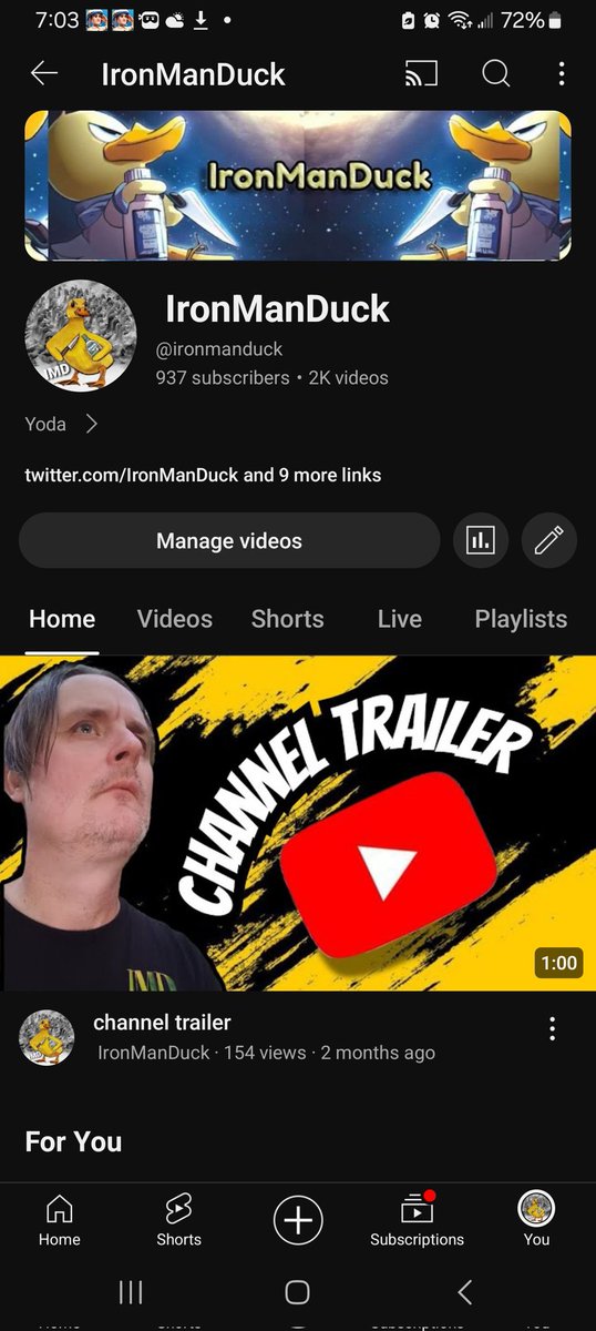IronManDuck's tweet photo. #quackers I am 63 away from 1k on #youtube this is big we are getting me closer to youtube partner the 1 k subs ( witch is free ) is the hardest part then we up watch hrs ty so much 😀 https://t.co/Du2ZaDqCN7