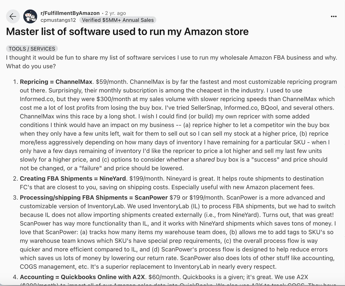Check out Matt's list of software he used to scale his successful ecom business:
reddit.com/r/FulfillmentB…