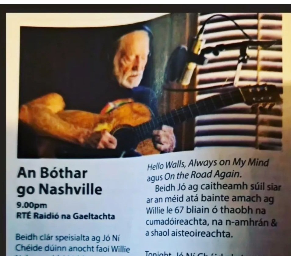 Jo Ní Chéide (@raidiojo) on Twitter photo An Bóthar go Nashville anocht 9.00-11.00 ar <a href="/RTERnaG/">Raidió na Gaeltachta</a> 📻🎶🤠
#willieneslon #ceoltire #RnaG An Bóthar go Nashville anocht 9.00-11.00 ar <a href="/RTERnaG/">Raidió na Gaeltachta</a> 📻🎶🤠
#willieneslon #ceoltire #RnaG