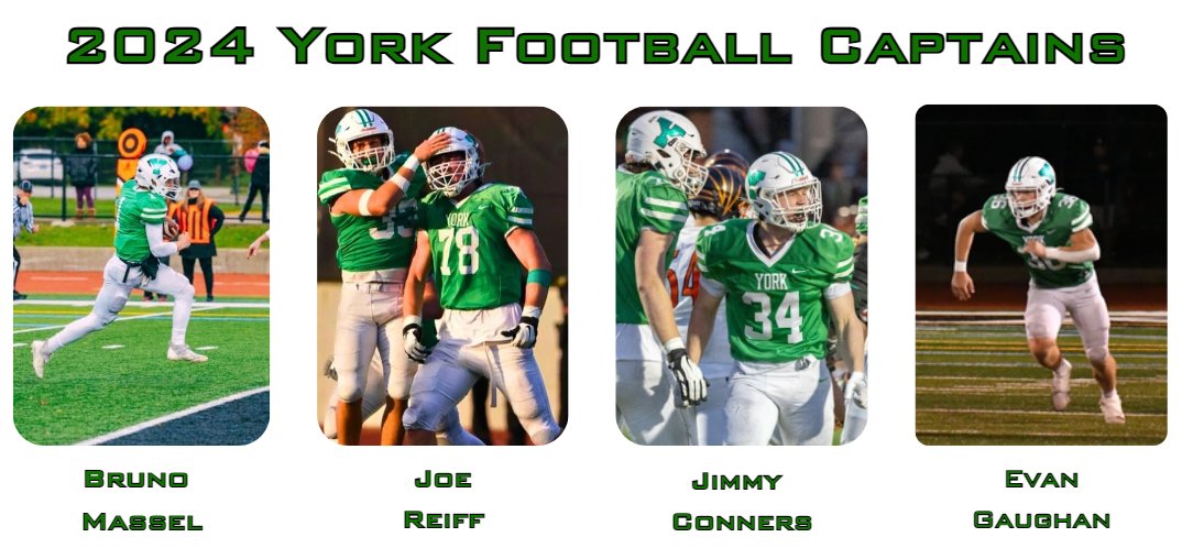 York Dukes Football (@yorkdukesfb) on Twitter photo Congratulations to our 2024 Captains. <a href="/MasselBruno/">Bruno Massel IV</a> <a href="/JimmyConners7/">Jimmy Conners</a> <a href="/JosephReiff/">Joseph Reiff</a> <a href="/EvanGaughan3/">Evan Gaughan</a> Congratulations to our 2024 Captains. <a href="/MasselBruno/">Bruno Massel IV</a> <a href="/JimmyConners7/">Jimmy Conners</a> <a href="/JosephReiff/">Joseph Reiff</a> <a href="/EvanGaughan3/">Evan Gaughan</a>