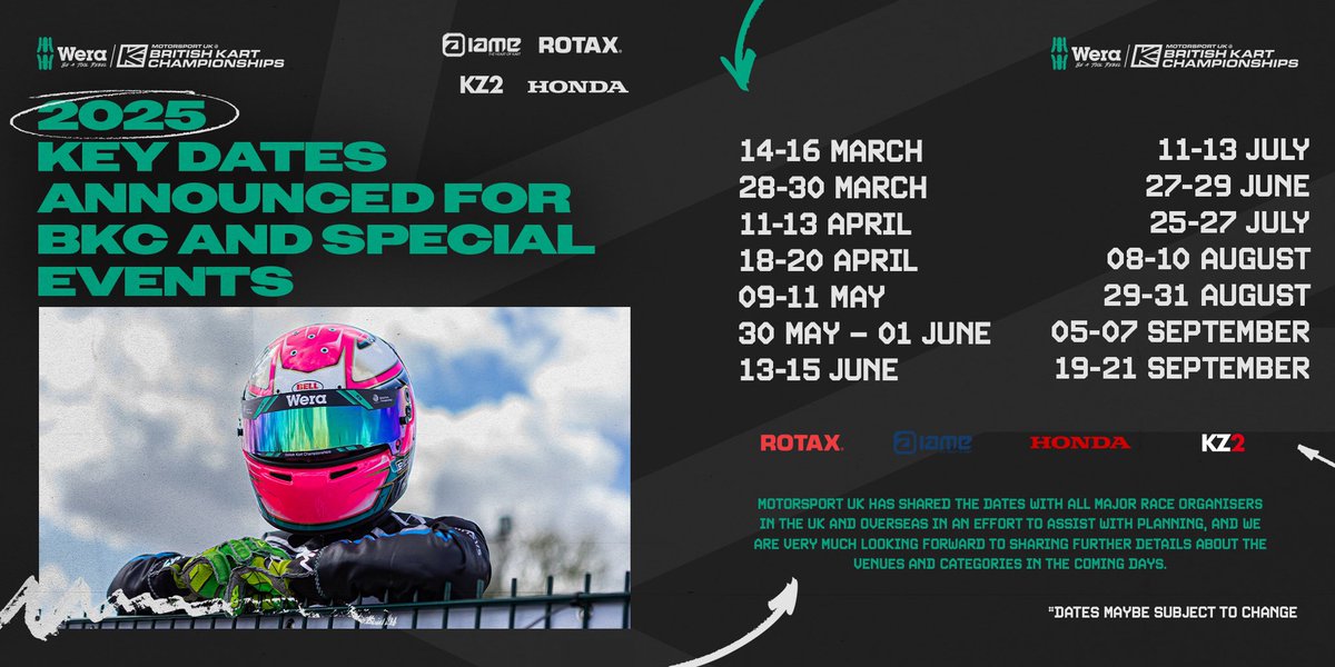 Save the dates 📆

More info on The 2025 British Karting Championships coming soon…👀

Let us know in the comments what circuits you’d like to see us go to next year! 💬

#BKC #BritishKartChampionships